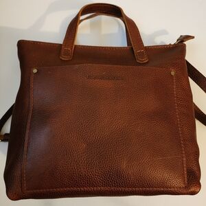Portland Leather Goods Mini Crossbody Tote Brown Leather  Bag.